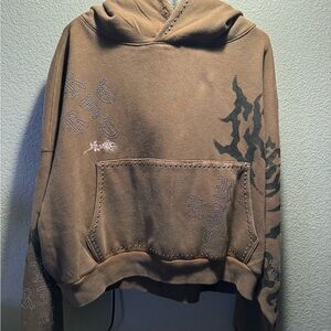 Brown Graphic Hoodie with Studded Details